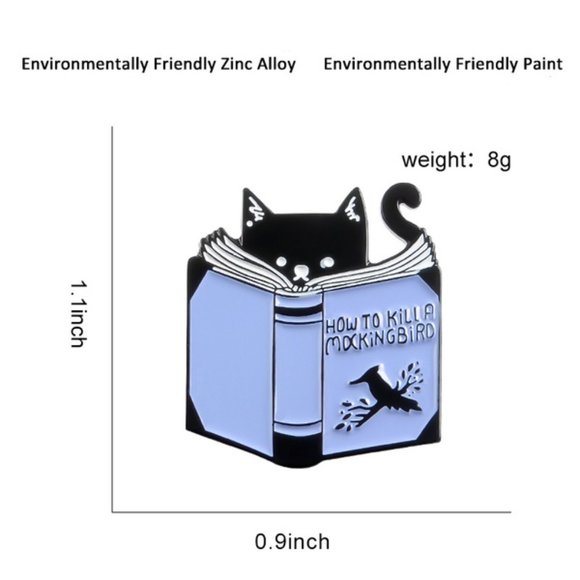 TT-Cartoon Cat Read Book How To Kill A Mocking Bird Pin - Picture 3 of 4